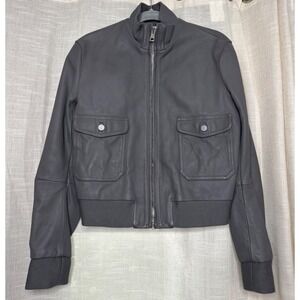 Balenciaga Leather Bomber Jacket Cropped Ribbed Grey Italy Men's Size‎ 42 US XS